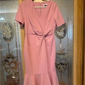 London Style Rose-Pink Twist Front Midi Dress